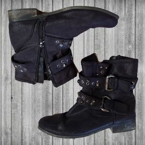 Black studded moto boots